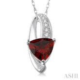 8x8 MM Trillion Cut Garnet and 1/20 Ctw Round Cut Diamond Pendant in 10K White Gold with Chain