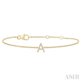 1/20 Ctw Initial 'A' Round Cut Diamond Bracelet in 10K Yellow Gold