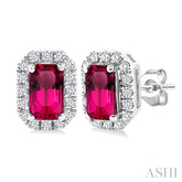 5x3 MM Octagonal Shape Pink Tourmaline and 1/8 Ctw Round Cut Diamond Halo Semi-Precious Stud Earrings in 10K White Gold