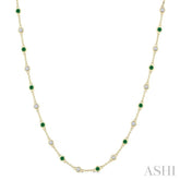 2.40 MM Round Shape Emerald and 7/8 Ctw Round Cut Diamond Precious Station Necklace in 14K Yellow Gold