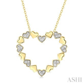 1/20 Ctw Puffed Heart Round Cut Diamond Pendant With Chain in Yellow Gold Vermeil