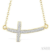 1/50 Ctw Reclined Cross Round Cut Diamond Fashion Pendant With Chain in Yellow Gold Vermeil