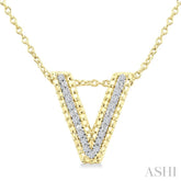 1/20 Ctw Bubble Accent Initial 'V' Round Cut Diamond Fashion Pendant With Chain in Yellow Gold Vermeil