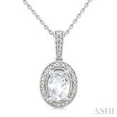 7X5 MM Oval Shape White Topaz and 1/50 Ctw Round Cut Diamond Semi-Precious Pendant With Chain in Sterling Silver