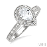 7X5 MM Pear Shape White Topaz and 1/50 Ctw Round Cut Diamond Semi-Precious Ring in Sterling Silver