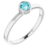14K White Gold 4 mm Natural Blue Zircon Ring