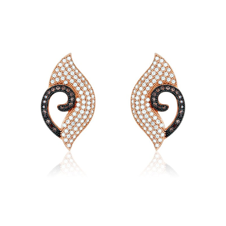 (SPECIAL ORD) Sterling Silver Rose-Gold with White and Brown Micro Pave Earrings (182 stones) (SPECIAL ORD) Sterling Silver Rose-Gold with White and Brown Micro Pave Earrings (182 stones)