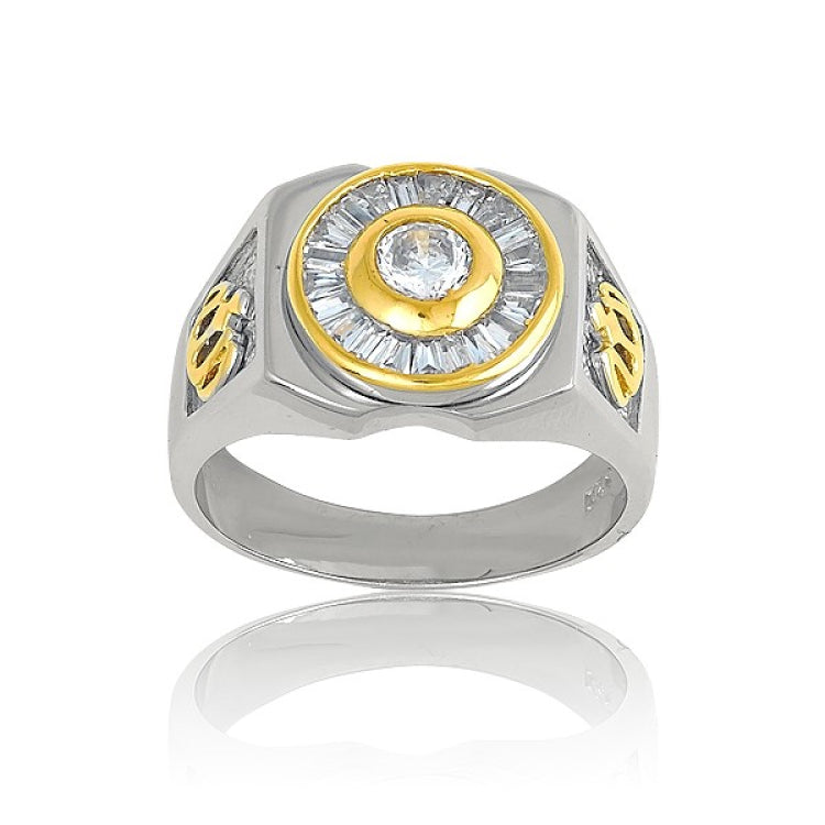 Sterling Silver and GP Designs w/ Center Circle CZ and Baguettes Mens Ring Sterling Silver and GP Designs w/ Center Circle CZ and Baguettes Mens Ring