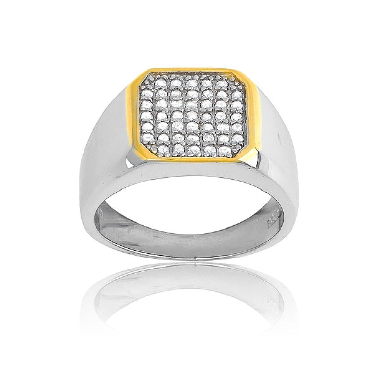 Sterling Silver GP Square w/ Inner CZs Mens Ring Sterling Silver GP Square w/ Inner CZs Mens Ring