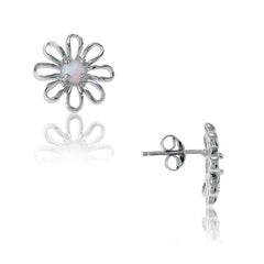 Sterling Silver White Opal Daisy Flower Earrings Sterling Silver White Opal Daisy Flower Earrings
