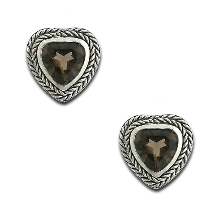 Sterling Silver Heart Earring with Smokey Topaz Gem Sterling Silver Heart Earring with Smokey Topaz Gem
