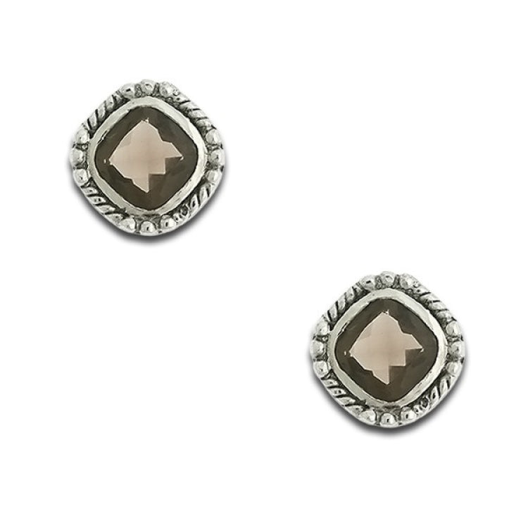 Sterling Silver Circle Earring with Smokey Topaz Gem Sterling Silver Circle Earring with Smokey Topaz Gem