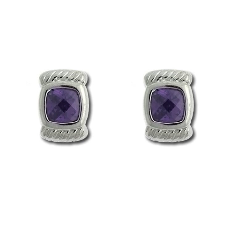 Sterling Silver Small Square Amethyst CZ Earrings Sterling Silver Small Square Amethyst CZ Earrings