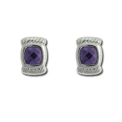 Sterling Silver Small Square Amethyst CZ Earrings Sterling Silver Small Square Amethyst CZ Earrings