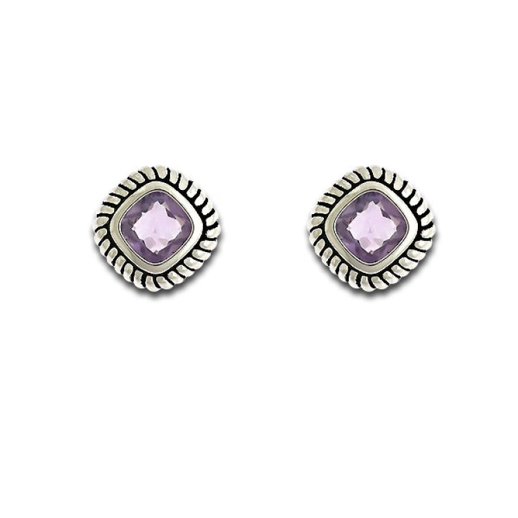 Sterling Silver Amethyst Gem Square Earrings Sterling Silver Amethyst Gem Square Earrings