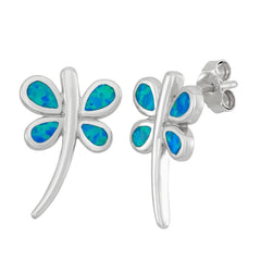 Sterling Silver Blue Inlay Opal Dragonfly Earrings Sterling Silver Blue Inlay Opal Dragonfly Earrings