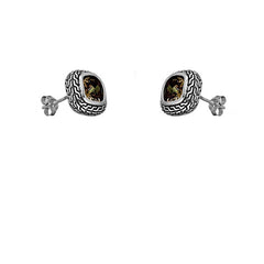 Sterling Silver Center Square Brown Topaz CZ and Black Finish Earrings Sterling Silver Center Square Brown Topaz CZ and Black Finish Earrings