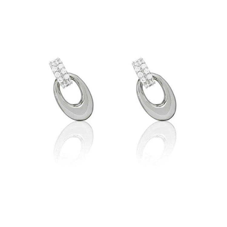 Sterling Silver CZ Bale and Silver Oval Earrings Sterling Silver CZ Bale and Silver Oval Earrings