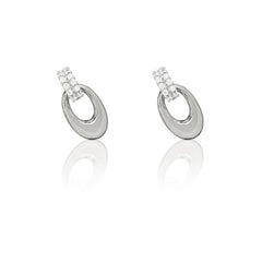 Sterling Silver CZ Bale and Silver Oval Earrings Sterling Silver CZ Bale and Silver Oval Earrings