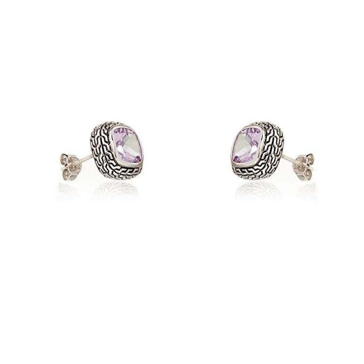Sterling Silver Center Square Amethyst Gem and Black Finish Earrings Sterling Silver Center Square Amethyst Gem and Black Finish Earrings