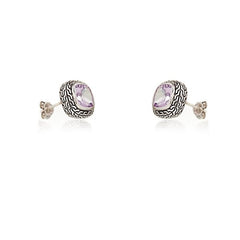 Sterling Silver Center Square Amethyst Gem and Black Finish Earrings Sterling Silver Center Square Amethyst Gem and Black Finish Earrings