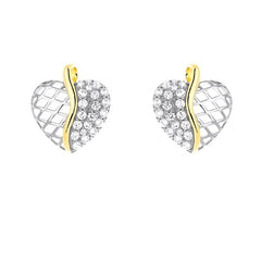 Sterling Silver GP Center Line w/ Half CZ andHalf "X" Design Heart Earrings Sterling Silver GP Center Line w/ Half CZ andHalf "X" Design Heart Earrings