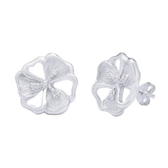 Sterling Silver Petunia Shaped Diamond Sanded CZ Stud Earrings Sterling Silver Petunia Shaped Diamond Sanded CZ Stud Earrings