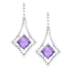 Sterling Silver Open Beaded Square with Center Square Amethyst Earrings Sterling Silver Open Beaded Square with Center Square Amethyst Earrings