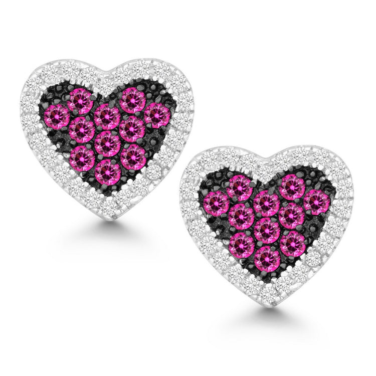 Sterling Silver Clear and Pink CZ Black Rhodium Heart Earrings Sterling Silver Clear and Pink CZ Black Rhodium Heart Earrings