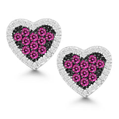 Sterling Silver Clear and Pink CZ Black Rhodium Heart Earrings Sterling Silver Clear and Pink CZ Black Rhodium Heart Earrings