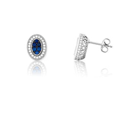 Sterling Silver Oval Sapphire and White CZ Micro Pave Earrings Sterling Silver Oval Sapphire and White CZ Micro Pave Earrings