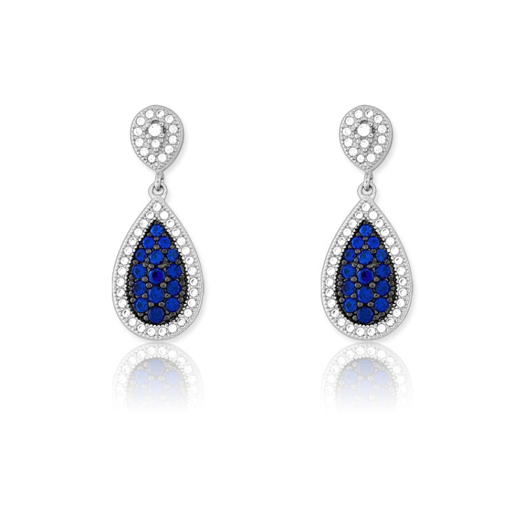 Sterling Silver Tearshaped Sapphire and White CZ Micro Pave Earrings Sterling Silver Tearshaped Sapphire and White CZ Micro Pave Earrings