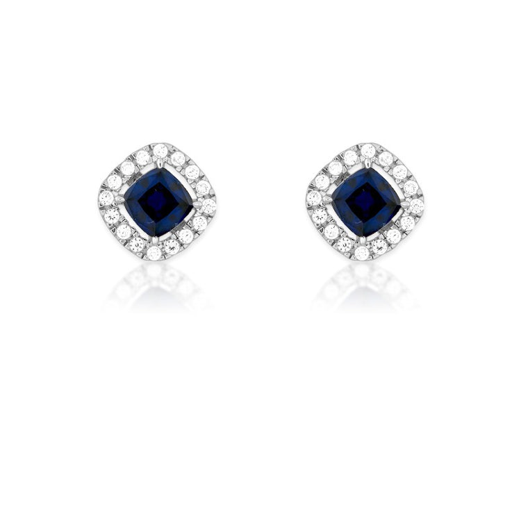Sterling Silver Genuine Sapphire Corundum and White CZ Micro Pave Square Stud Earrings Sterling Silver Genuine Sapphire Corundum and White CZ Micro Pave Square Stud Earrings