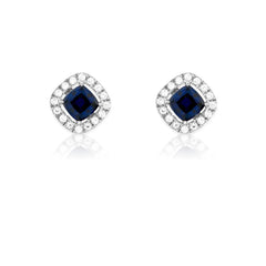 Sterling Silver Genuine Sapphire Corundum and White CZ Micro Pave Square Stud Earrings Sterling Silver Genuine Sapphire Corundum and White CZ Micro Pave Square Stud Earrings