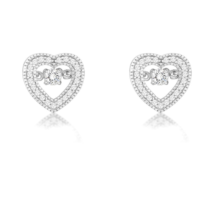 Sterling Silver Micro Pave with Center Dancing/Shimmering CZ Heart Earrings Sterling Silver Micro Pave with Center Dancing/Shimmering CZ Heart Earrings