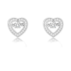 Sterling Silver Micro Pave with Center Dancing/Shimmering CZ Heart Earrings Sterling Silver Micro Pave with Center Dancing/Shimmering CZ Heart Earrings