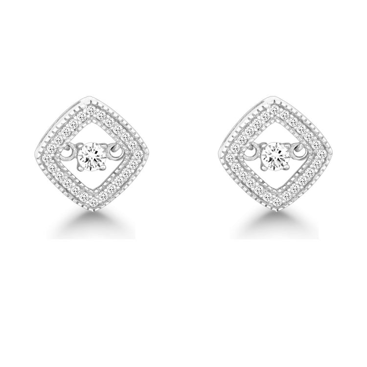 Sterling Silver Micro Pave with Center Dancing/Shimmering CZ Square Earrings Sterling Silver Micro Pave with Center Dancing/Shimmering CZ Square Earrings