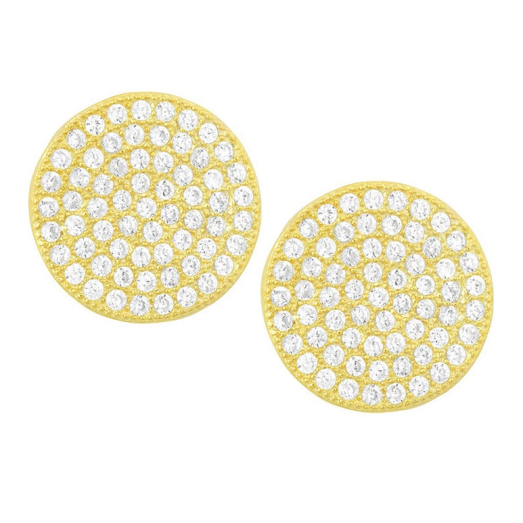 Sterling Silver Flat Micro Pave Stud Earrings - Gold Plated Sterling Silver Flat Micro Pave Stud Earrings - Gold Plated