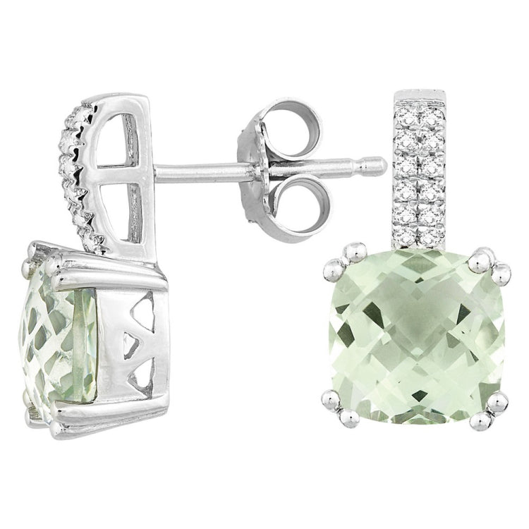 Sterling Silver 4.495 ct Cushion Green Amethyst with .192 ct White Topaz Earring Sterling Silver 4.495 ct Cushion Green Amethyst with .192 ct White Topaz Earring