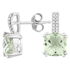 Sterling Silver 4.495 ct Cushion Green Amethyst with .192 ct White Topaz Earring Sterling Silver 4.495 ct Cushion Green Amethyst with .192 ct White Topaz Earring