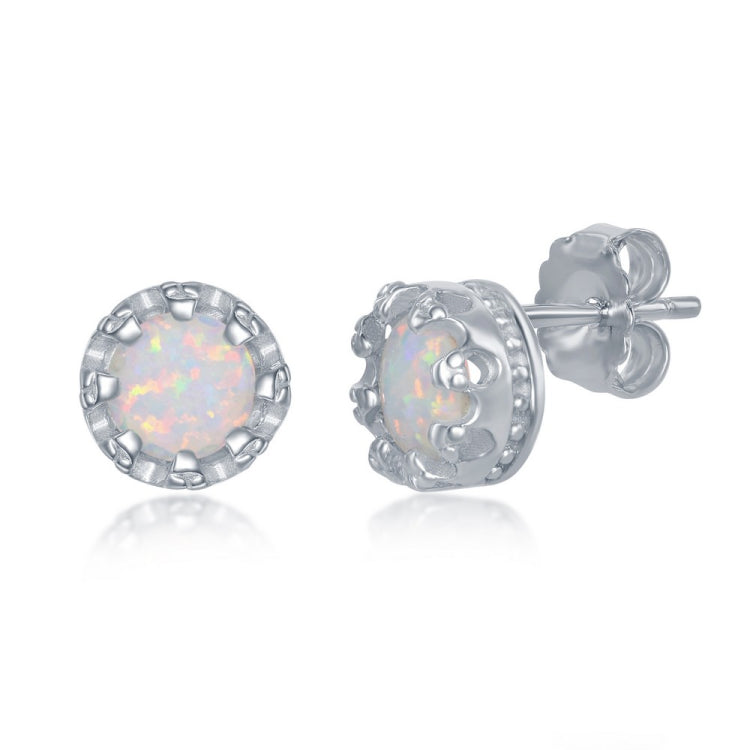 Sterling Silver  Prong White Opal Earrings Sterling Silver  Prong White Opal Earrings