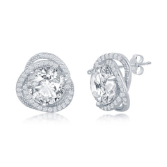 Sterling Silver 12mm Round CZ Flower Design Earrings Sterling Silver 12mm Round CZ Flower Design Earrings