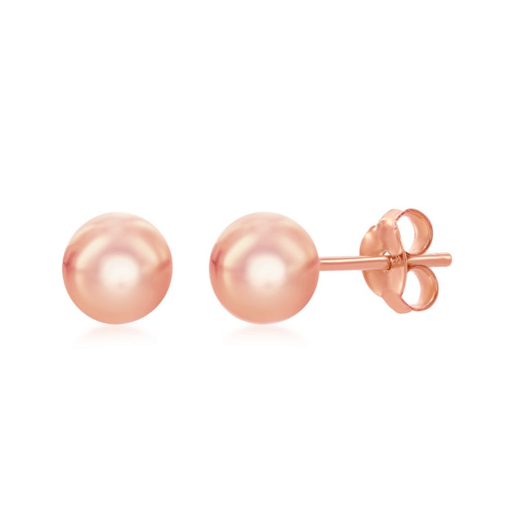 Sterling Silver 6MM Bead Earrings - Rose Gold Plated Sterling Silver 6MM Bead Earrings - Rose Gold Plated