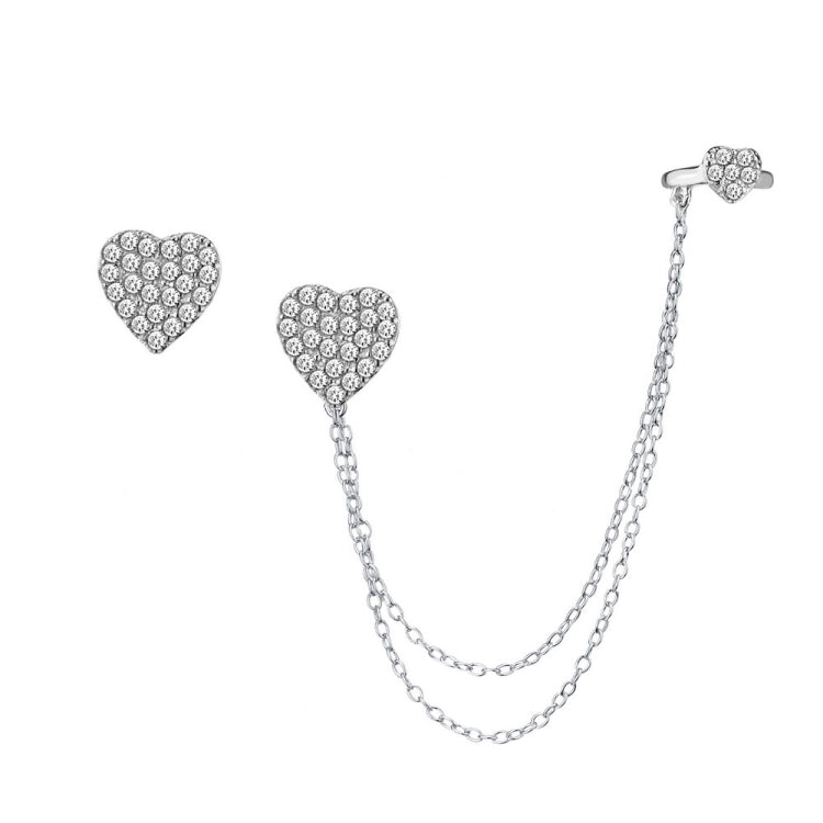 Sterling Silver Micro Pave CZ Single Stud & Stud with Cuff Heart Earrings Sterling Silver Micro Pave CZ Single Stud & Stud with Cuff Heart Earrings
