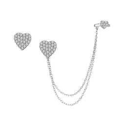 Sterling Silver Micro Pave CZ Single Stud & Stud with Cuff Heart Earrings Sterling Silver Micro Pave CZ Single Stud & Stud with Cuff Heart Earrings