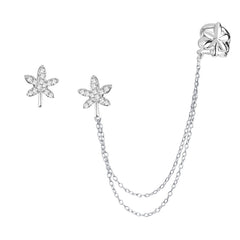 Sterling Silver Micro Pave CZ Single Stud & Stud with Cuff Leaf Earrings Sterling Silver Micro Pave CZ Single Stud & Stud with Cuff Leaf Earrings