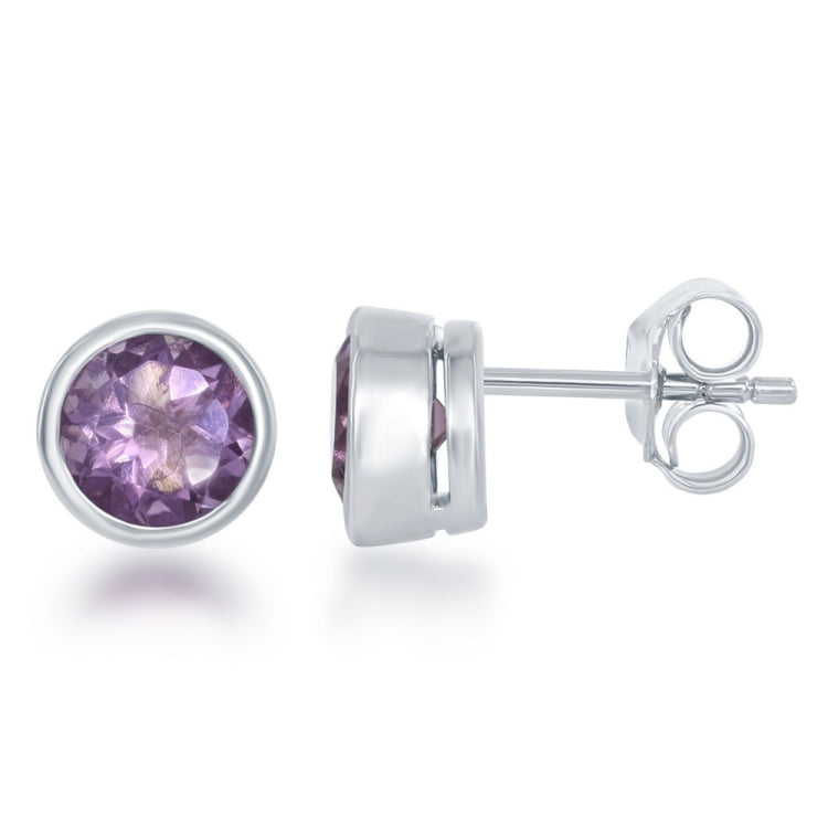February" Amethyst Bezel Set Stud Earrings February" Amethyst Bezel Set Stud Earrings