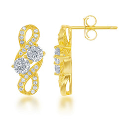Sterling Silver "Us2gether" Gold-Plated Two-Stone CZ Earrings Sterling Silver "Us2gether" Gold-Plated Two-Stone CZ Earrings