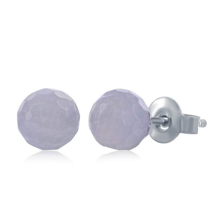 Sterling Silver Round Faceted "Blue Lace Agate" 6MM Stud Earrings Sterling Silver Round Faceted "Blue Lace Agate" 6MM Stud Earrings