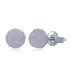 Sterling Silver Round Faceted "Blue Lace Agate" 6MM Stud Earrings Sterling Silver Round Faceted "Blue Lace Agate" 6MM Stud Earrings